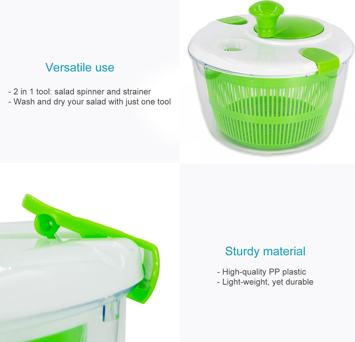 Essoreuse à Salade 4L Sans BPA – Plastique Léger, Compatible Lave-vaisselle, Pour Légumes, Fruits, Pâtes - 12