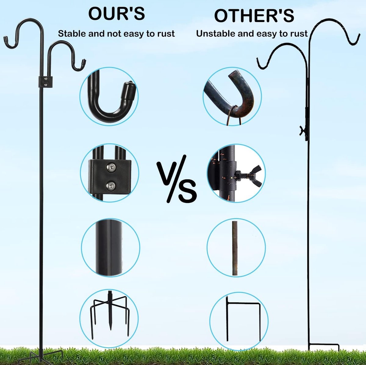 ZQX Outdoor Herders Haken, Herderskorf Haken Met Basis, Metalen Border Stake Hangers Voor Tuin Verlichting String Lights Wind Chime Plantenmanden Bruiloft Bloembal 37 Inch Zwart 2 Pack 688827489