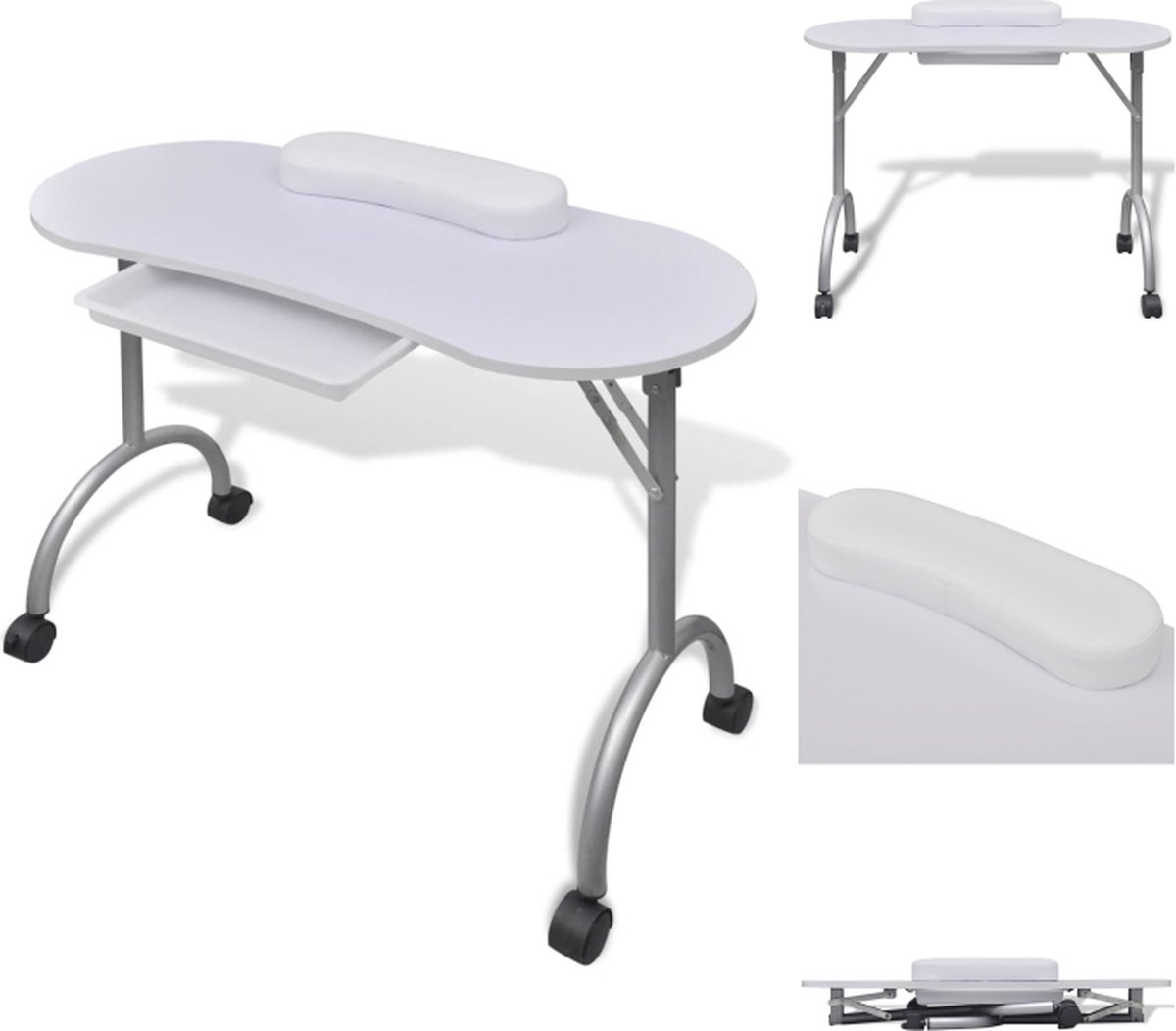Goedkoopste vidaXL Manicuretafel inklapbaar - wit 90x37x68 cm - dik polskussen