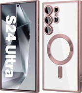 Hoesje geschikt voor Samsung Galaxy S24 Ultra hoesje Magnetisch Met Lens beschermer Transparant / Rose Goud – Magneet hoesje Case cover Samsung S24 Ultra
