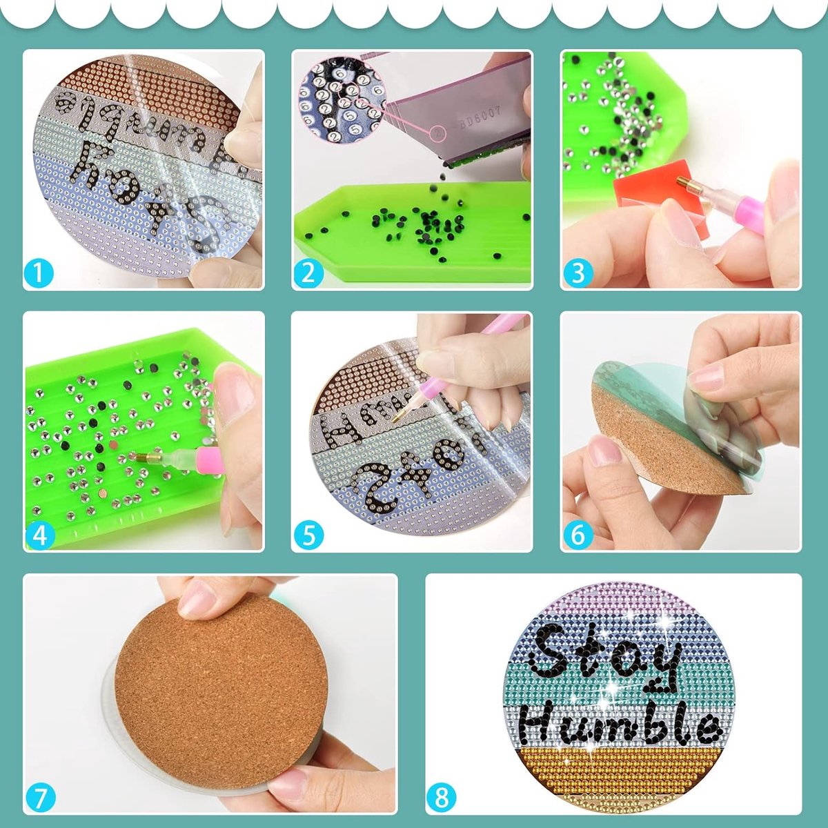8 stuks onderzetters voor diamantschilderen, doe-het-zelf onderzetters met houder, ronde onderzetters voor diamantschilderen, voor volwassenen en kinderen, beginners