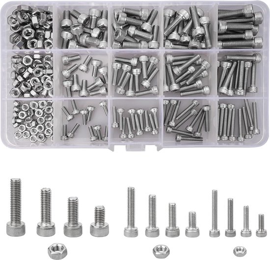 Foto: 240 stks m3 m4 m5 bouten moeren assortiment kit 304 roestvrij staal ronde kop inbus dop voor auto fiets diy meubelreparatie