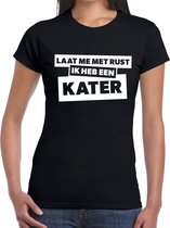 Laat me met rust ik heb een kater tekst t-shirt zwart dames XS