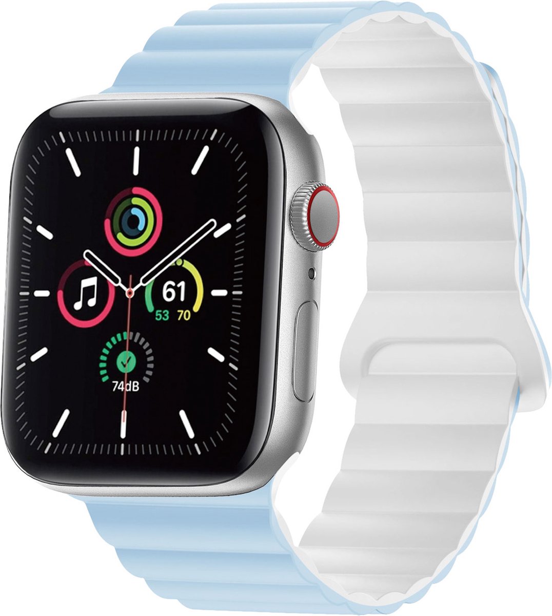 iMoshion Siliconen magnetisch bandje geschikt geschikt voor Apple Watch Series 1 / 2 / 3 / 4 / 5 / 6 / 7 / 8 / 9 / SE / Ultra (2) - 42 / 44 / 45 / 49 mm - Blauw / Wit