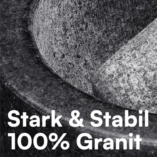 H&S Stamper en vijzel - Set van massief granietsteen voor het fijnstampen van kruiden en specerijen - Stabiel en Ligt comfortabel in de hand - Nat en droog te gebruiken - H&S