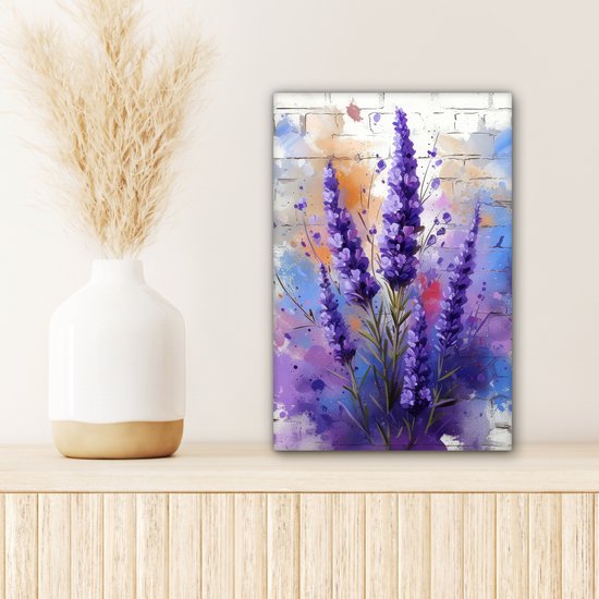 Tableau sur toile 20x30 cm - Lavande - Graffiti - Fleurs - Violet - Bloem - Décoration murale chambre - Décoration murale salon - Décoration intérieure - Peintures