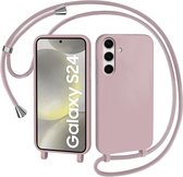 Casemania Hoesje Geschikt voor Samsung Galaxy S24 - Roze - Siliconen Back Cover met Koord