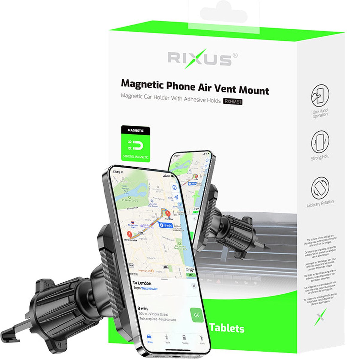 Rixus - Rechthoekige Magnetische Autohouder - GSM Houder - Mobiele Telefoonhouder - Off-Road en Impact Proof - Dashboard - Magneet Telefoonhouder - Autohouder - Grijs