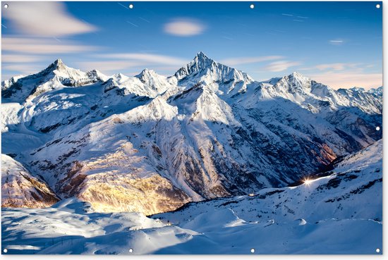 Muurdecoratie Alpen - Berg - Sneeuw - 180x120 cm - Tuinposter - Tuindoek - Buitenposter