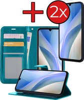 Étui pour Samsung A15 Case Book Case Cover Wallet Cover Wallet Case avec 2x protecteur d'écran - Étui pour Samsung Galaxy Galaxy A15 Cover Bookcase Case - Turquoise