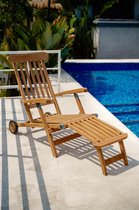 Teakea - Teakhouten Deckchair met Wielen | RVS Beslag | Vijf Standen Verstelbaar | Tuin Ligstoel Verrijdbaar