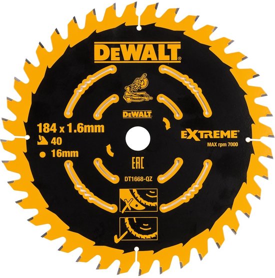 Lame de scie circulaire DeWalt DT10303 Extreme - 184 x 16 x 40T - Bois (avec clous)