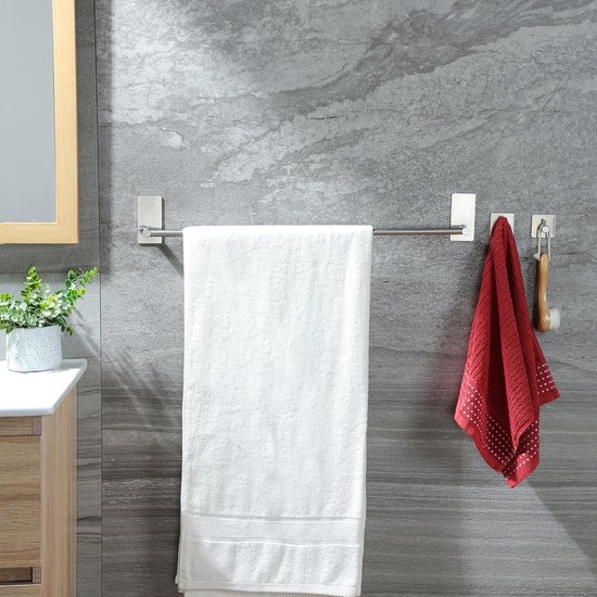 XIAJIA Dubbele handdoekstang, inklapbaar wandrek met 4 haken, 40 cm x 24 cm x 19,5 cm, 304 roestvrij staal, 90 graden draaibaar, volledig waterdicht (zilver