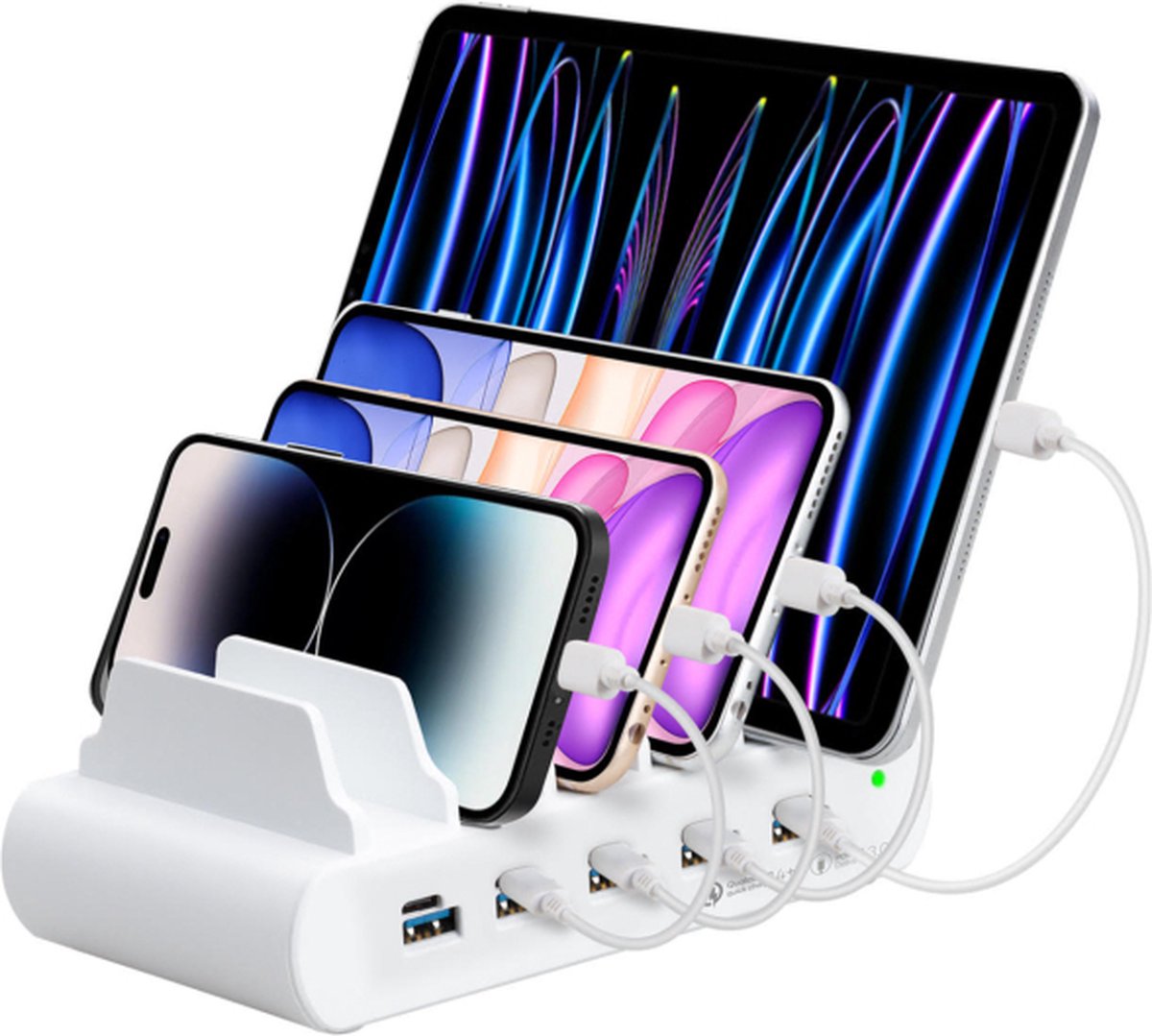Musthavz Oplaadstation Family Charging Station - Oplaadstations - Oplaadstation Tablets en Telefoons - Voor 6 verschillende apparaten - Fastcharge - Wit/White