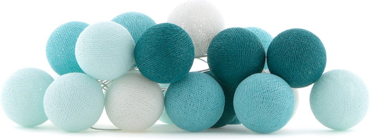 Cotton Ball Lights - LED lichtslinger voor binnen - Handgemaakt en Fairtrade - 20 lampjes - Aqua
