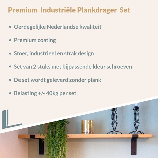 Marcellis - Support d'étagère industriel XL - 30cm - type 4 - noir mat - acier - métal - lot de 2 pièces - incl. Matériel de montage DOUBLE pour choix de couleur + embout de vis de marque A