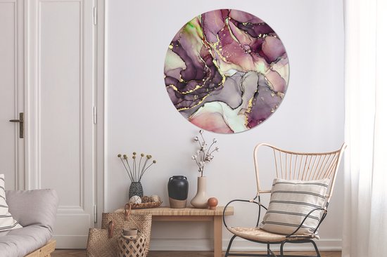 WallCircle - Wall Circle - Wall Circle - Marbre - Rouge - Violet - Or - Aluminium - Dibond - 120x120 cm - Intérieur et Extérieur XXL