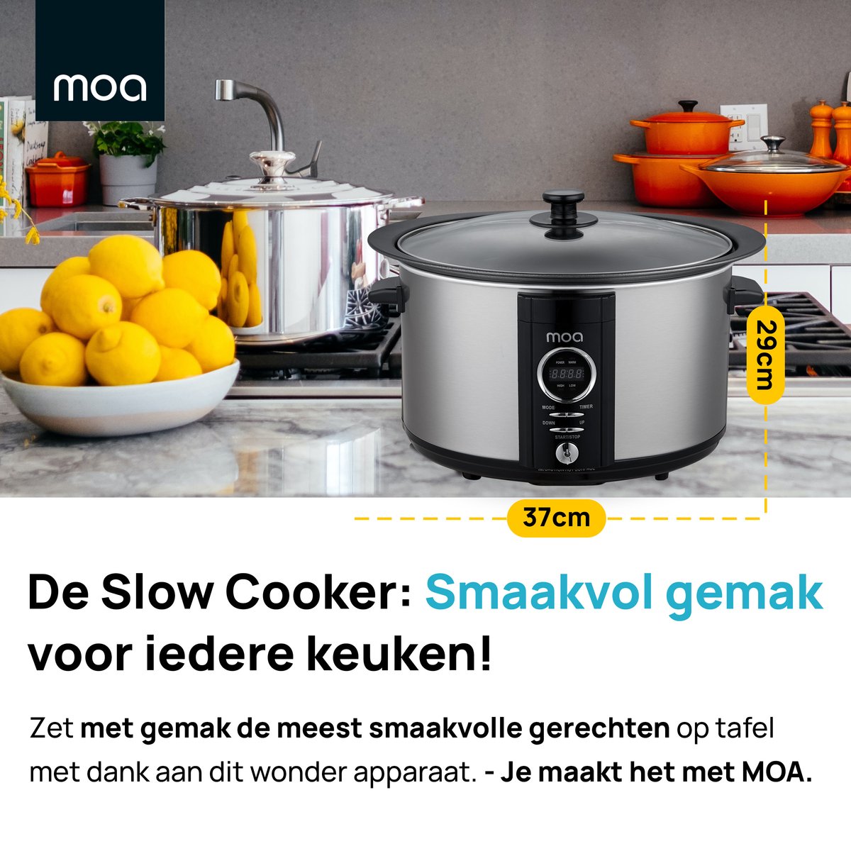 MOA Slow Cooker Ø 24,5cm RVS 290W 3 Warmtestanden - afbeelding 3