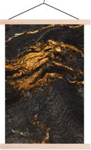 Posterhanger incl. Poster 40x60 cm - Schoolplaat - Marmer - Kalk - Zwart - Goud - Marmerlook - Luxe - Textielposter - Blanke latten