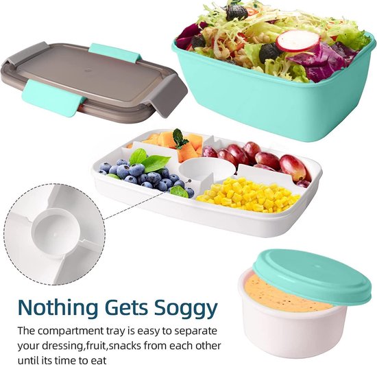 Bento Box Lunchbox voor volwassenen, stapelbare bentobox met 2 vakken, inclusief gebruiksvoorwerpen, lekvrije lunchcontainer, lunchbox, kluis voor magnetron en vaatwasser, BPA-vrije bentobox 1600 ml