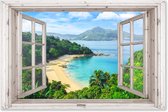 Tuindecoratie doorkijk strand - Zee - Tropisch - Zomer - 180x120 cm - Tuin - Schutting decoratie - Tuinposter - Schuttingdoek - Buitenposter - Tuinversiering - Balkon decoratie - Tuinschilderij - Tuindoek - Buitenposter