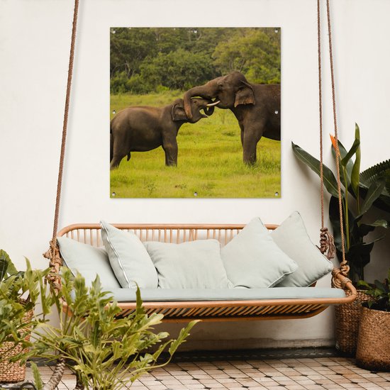 Torchon de jardin Deux éléphants combattants - 100x100 cm