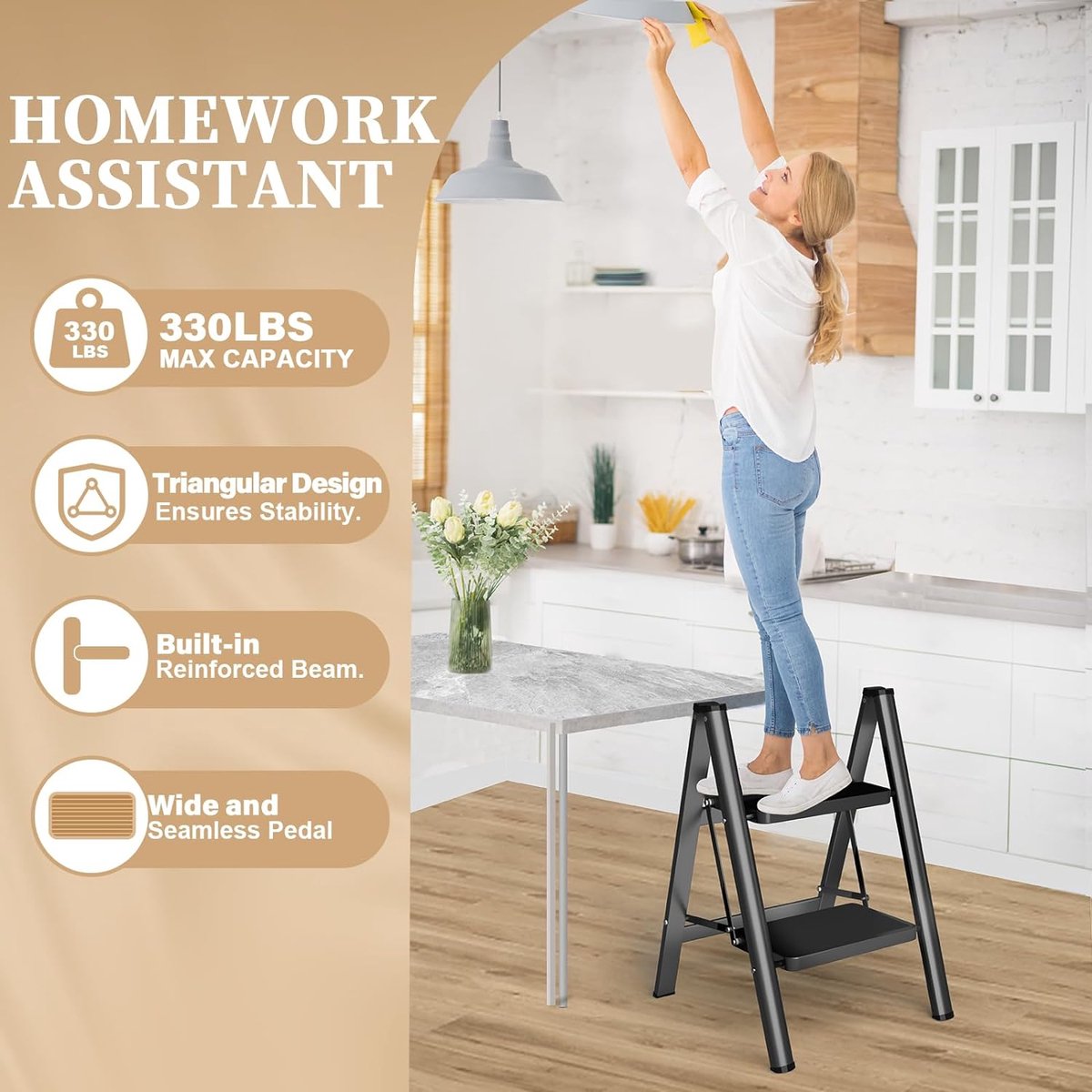 KINGRACK Trapladder 4 stappen vouwen, 4 stappen ladder met anti-slip