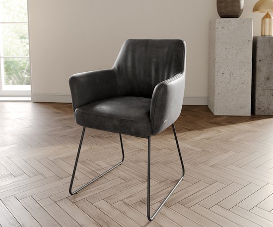 Gestoffeerde-stoel Xana-Flex met armleuning slipframe zwart antraciet vintage pocketveer kern