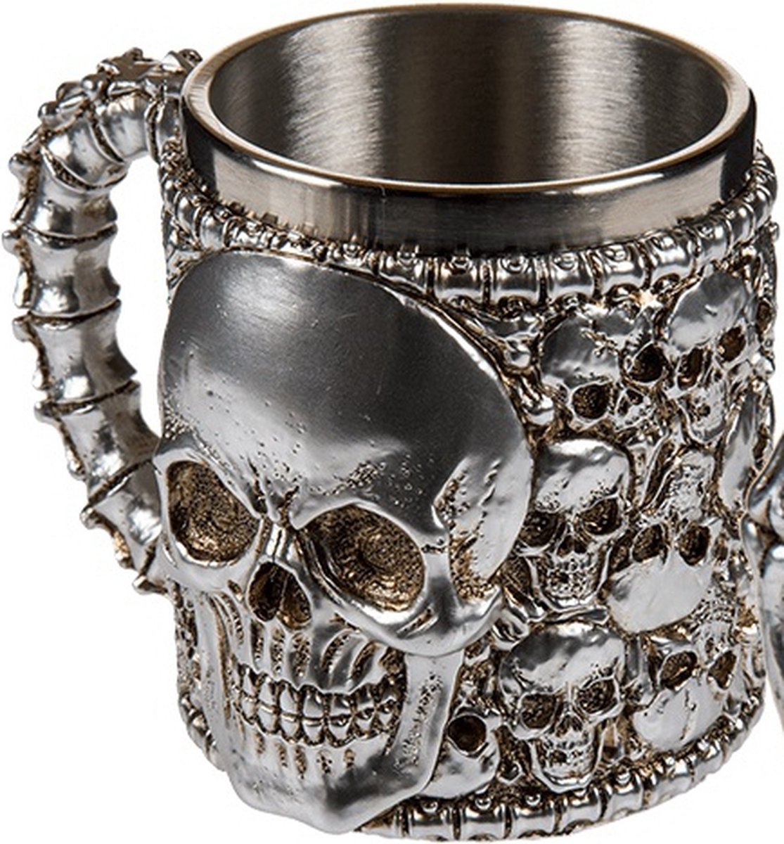 Koffiemok beker met doodskop - zilver - rvs - 16 x 11 cm - Bikers - 400 ml