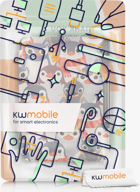 kwmobile e-reader hoesje geschikt voor Kobo Clara 2E hoes - E reader flip case met magnetische sluiting - Ereader cover - Pinguïn Ontwerp design in grijs / geel / bruin van Merkloos — afbeelding 4