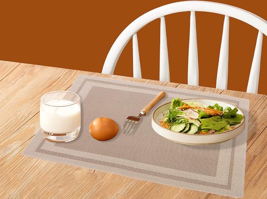 Wasbare Placemats Set Van 4 - 43x30 Cm PU Leder, Antislip & Hittebestendig, Lichtbruin