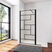 Inloopdouche 140x200cm met zwart decor,40x200cm draaibaar hoekprofiel +70-120cm Stabilisatiestang,8mm NANO EasyClean veiligheidsglas