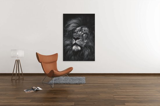 Canvas Schilderij - Wilde Dieren - Leeuw - Grijs - Portret - 150x100x2 cm