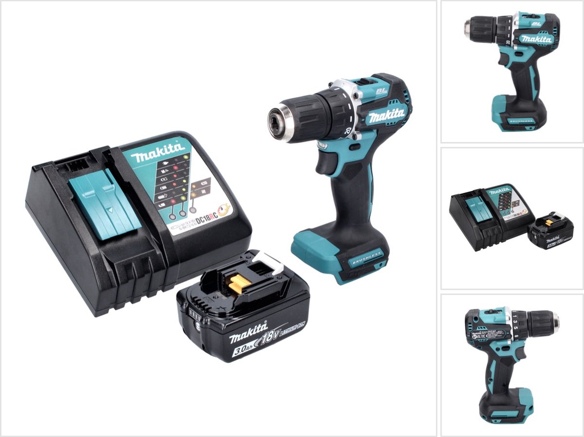 Makita DDF 487 RF1 accuboormachine 18 V 40 Nm borstelloos + 1x oplaadbare accu 3.0 Ah + lader