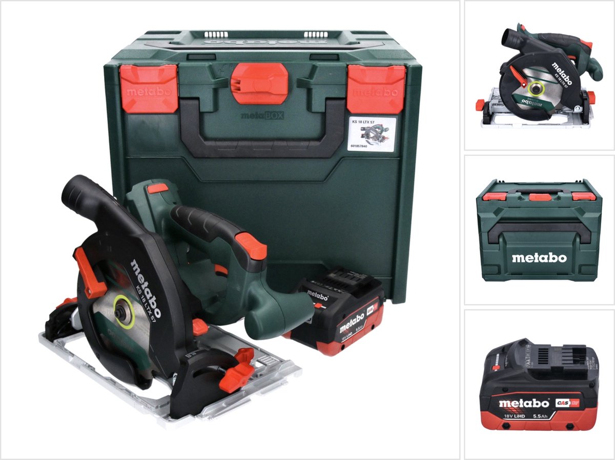 Metabo KS 18 LTX 57 accu-handcirkelzaag 18 V 165 mm + 1x accu 5,5 Ah + metaBOX - zonder oplader
