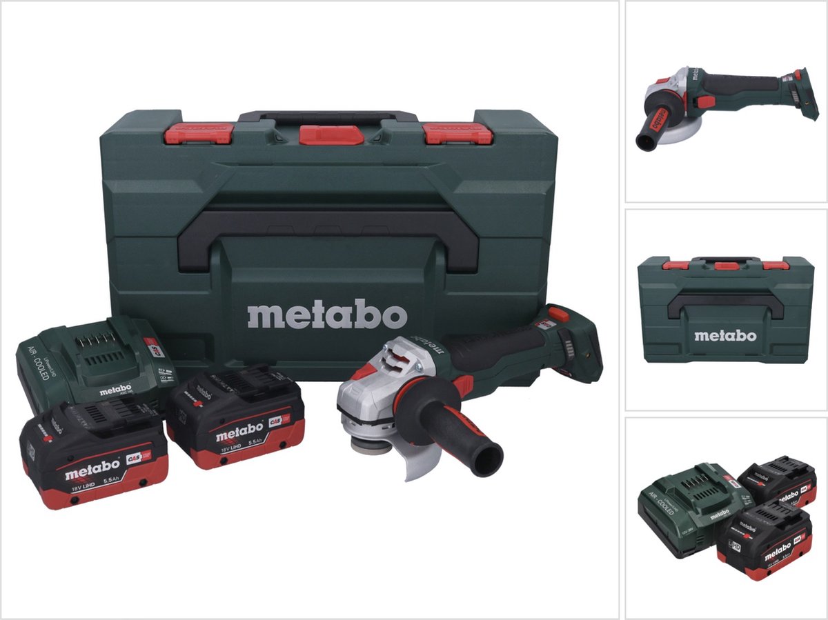 Metabo WB 18 LTX BL 15-125 Quick accu haakse slijper 18 V 125 mm borstelloos + 2x oplaadbare accu 5,5 Ah + lader + metaBOX ( 601730660 )