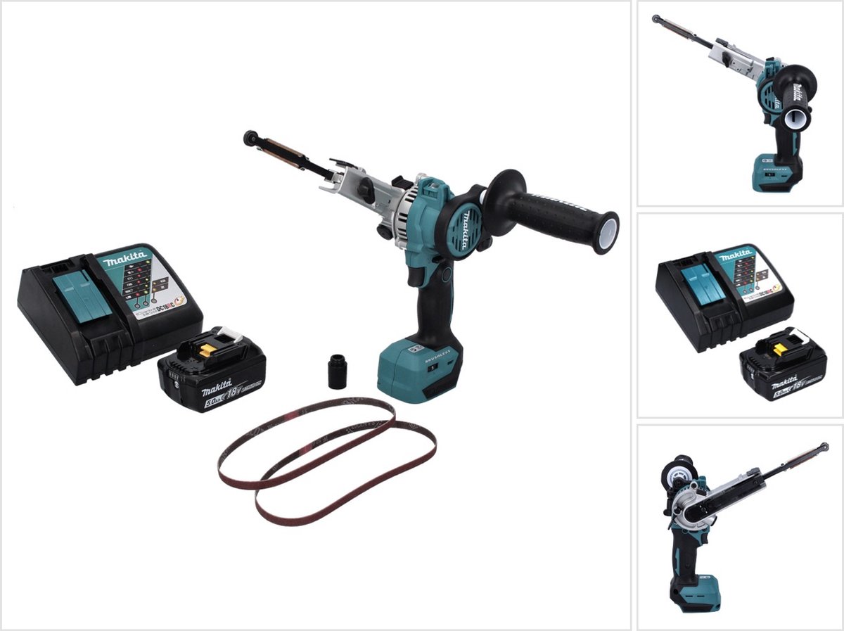 Makita DBS 180 RT1 accu-bandvijl 18 V 9 x 533 mm borstelloos + 1x oplaadbare accu 5.0 Ah + lader
