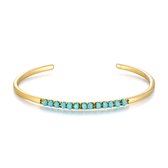 Twice As Nice Armband in goudkleurig edelstaal, open bangle, turquoise steentjes 19 cm