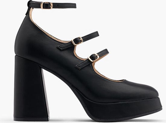 Womens dames mid hak Mary Jane Strap Smart Work Comfort Hof schoenen maat, 36 UK, zwart patent, Zwart Patent, 41 EU