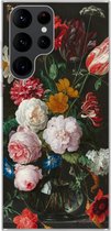 Geschikt voor Samsung Galaxy S22 Ultra hoesje - Stilleven met bloemen in een glazen vaas - Schilderij van Jan Davidsz. de Heem - Siliconen Telefoonhoesje