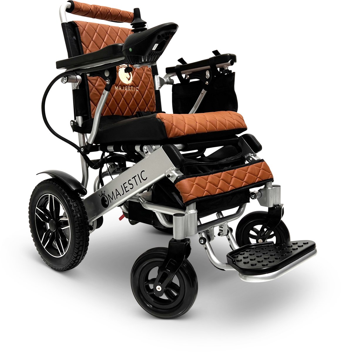 Goedkoopste COMFYGO IQ-8000 Elektrische rolstoel, Lichtgewicht, Draadloze afstandsbediening, Handmatig opvouwbaar, Niet achterover leunen, 12AH Li-ion, tot 20km, 45cm, Zilver frame & Taba leer textiel