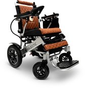 COMFYGO IQ-8000 Elektrische rolstoel, Lichtgewicht, Draadloze afstandsbediening, Handmatig opvouwbaar, Niet achterover leunen, 12AH Li-ion, tot 20km, 45cm, Zilver frame & Taba leer textiel