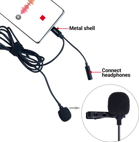 Brauch Lavalier Microfoon - PC-Smartphone-USB-C - Compatibel met Koptelefoon - Brauch
