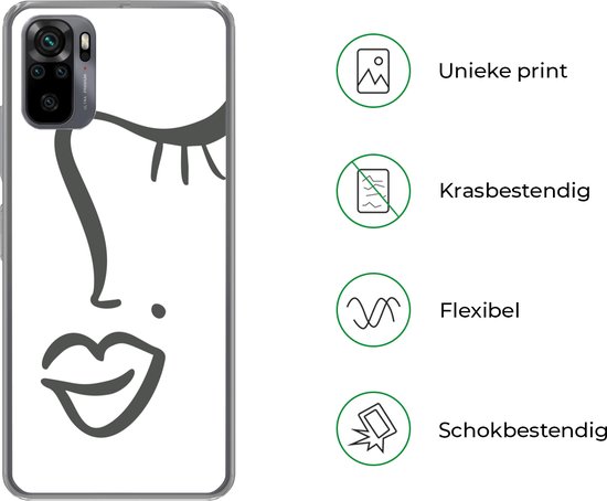 Telefoonhoesje Geschikt voor Xiaomi Geschikt voor Redmi Note 10S hoesje - Vrouw - Zwart - Wit - Abstract - Siliconen Telefoonhoesje Telefoonhoesje