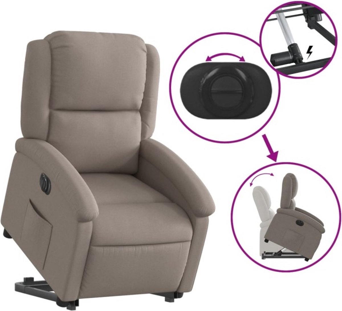 vidaXL - Sta-op-stoel - elektrisch - verstelbaar - stof - taupe – foto 2