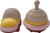 Mabebi - Ufo en auto speelset - Baby speelgoed - Stapelspeelgoed - Badspeelgoed - Silicone Speelgoed - Cadeau idee - Beige Geel Roze