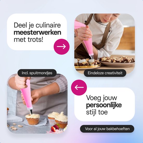 Roegaarden Spuitzak met spuitmondjes - Herbruikbaar - BPA-vrij - 24 spuitmondjes - Roze