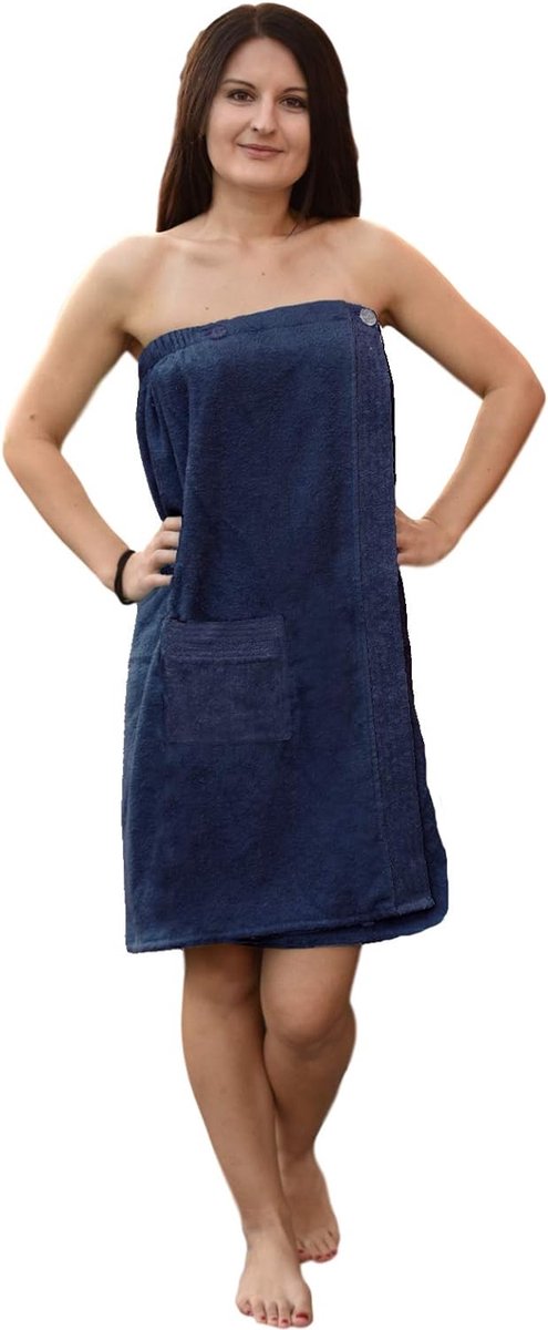 Sauna badstof kilt sarong M-XXL dames 100% katoen saunakilt saunasarong saunahanddoek (dames donkerblauw)