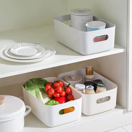 LYLIDIA Opbergdozen, wit, 4 stuks, 25 cm, opbergdozen, keuken, container voor kast, mand met handgrepen, kunststof mand voor badkamer, kantoor, thuis