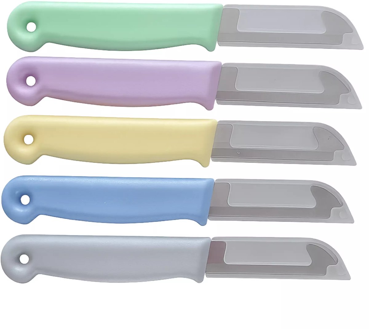 Solingen Schilmesje – RVS Glad – 16 cm met Blade Cover – Pastelkleuren Mix – 5 Stuks